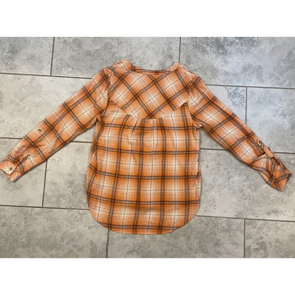 ""CATO Orange Check Plaid Long Sleeve Casual Button Down Shirt Women's SZ M"" - Picture 4 of 13